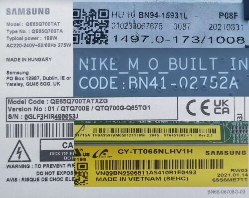 Bn94-15931L BN41-02752A Samsung QE65Q700TAT - imagine 2