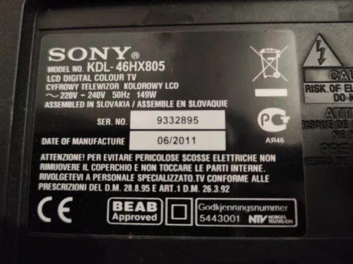 1-881-636-23 Y2009120A Sony KDL-46HX805 KDL-46HX800 - Image 2